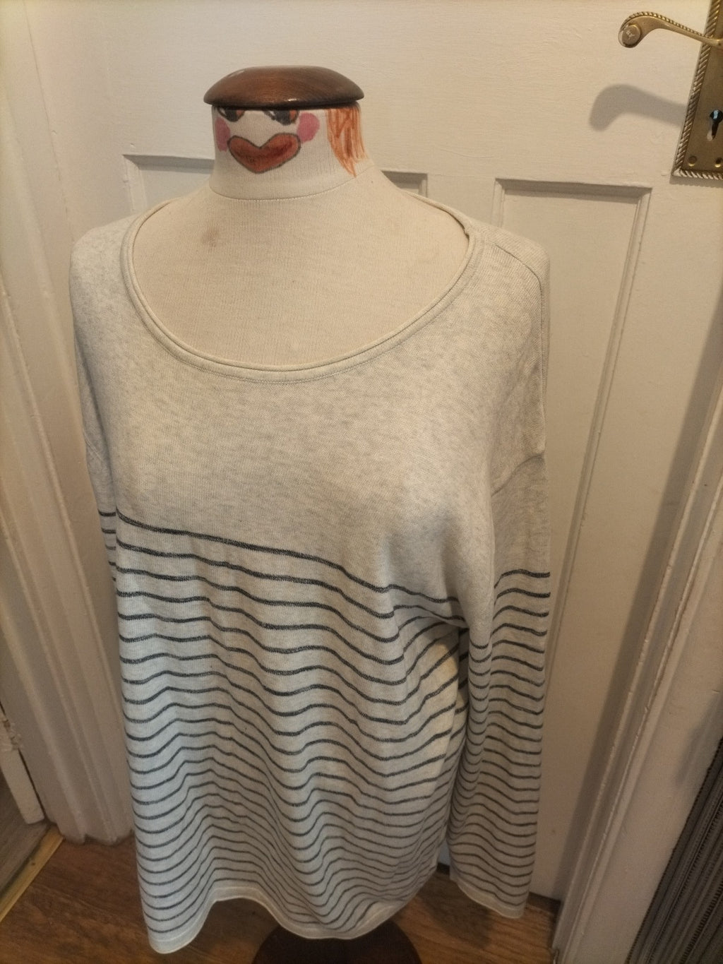 Mens Next Size 2XL Grey Navy Striped Long Sleeved Pullover Jumper