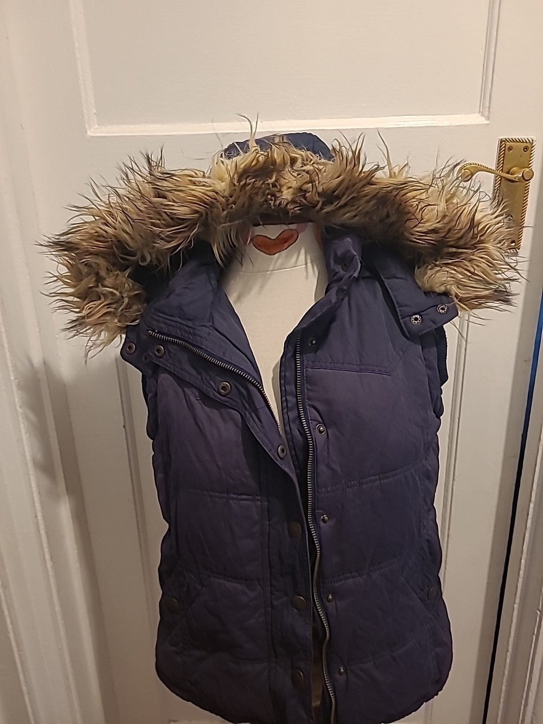 Ladies Animal Size 10 Navy Sleeveless Faux Fur Coat