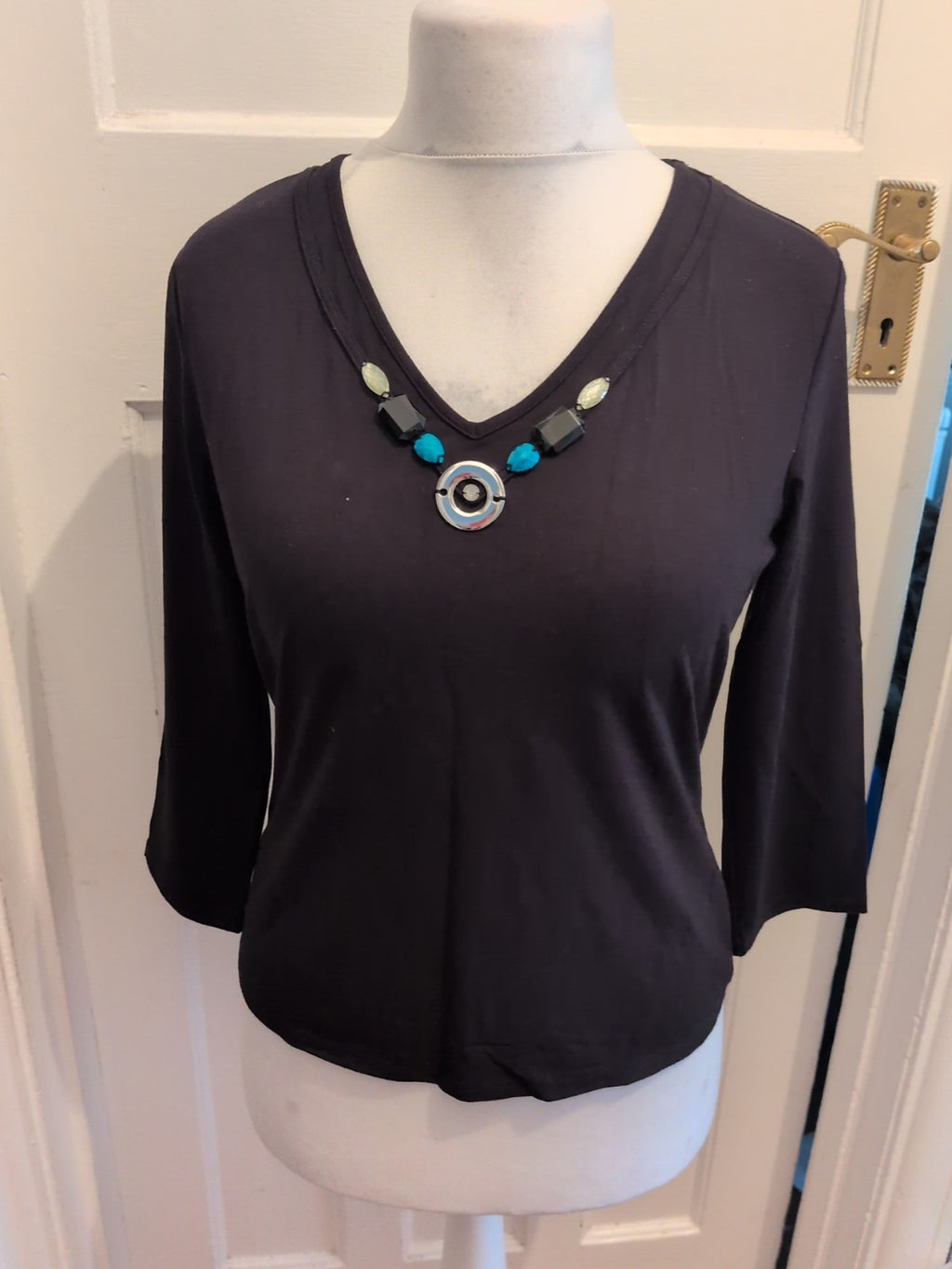 CC Petite Small Black Long Sleeve Diamante Neck Blouse