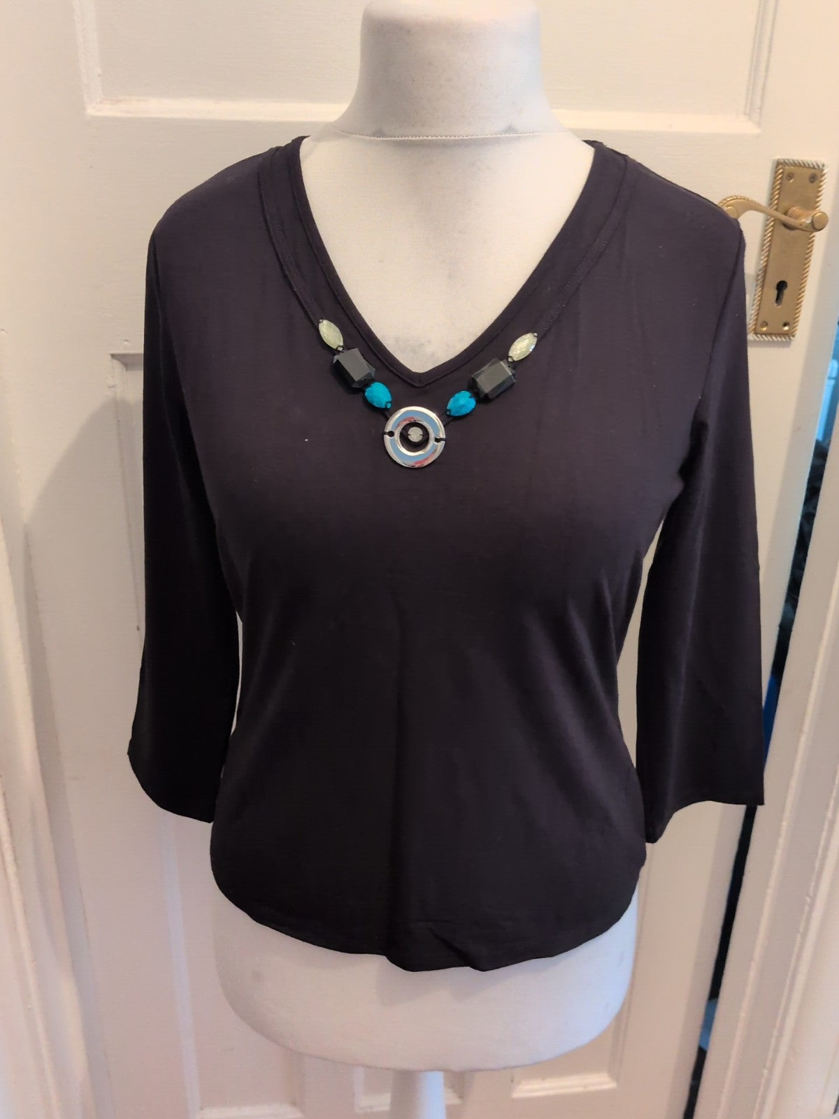 CC Petite Small Black Long Sleeve Diamante Neck Blouse