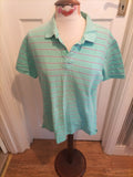 Mens Easy Size Medium Sea Green/Navy Striped Polo