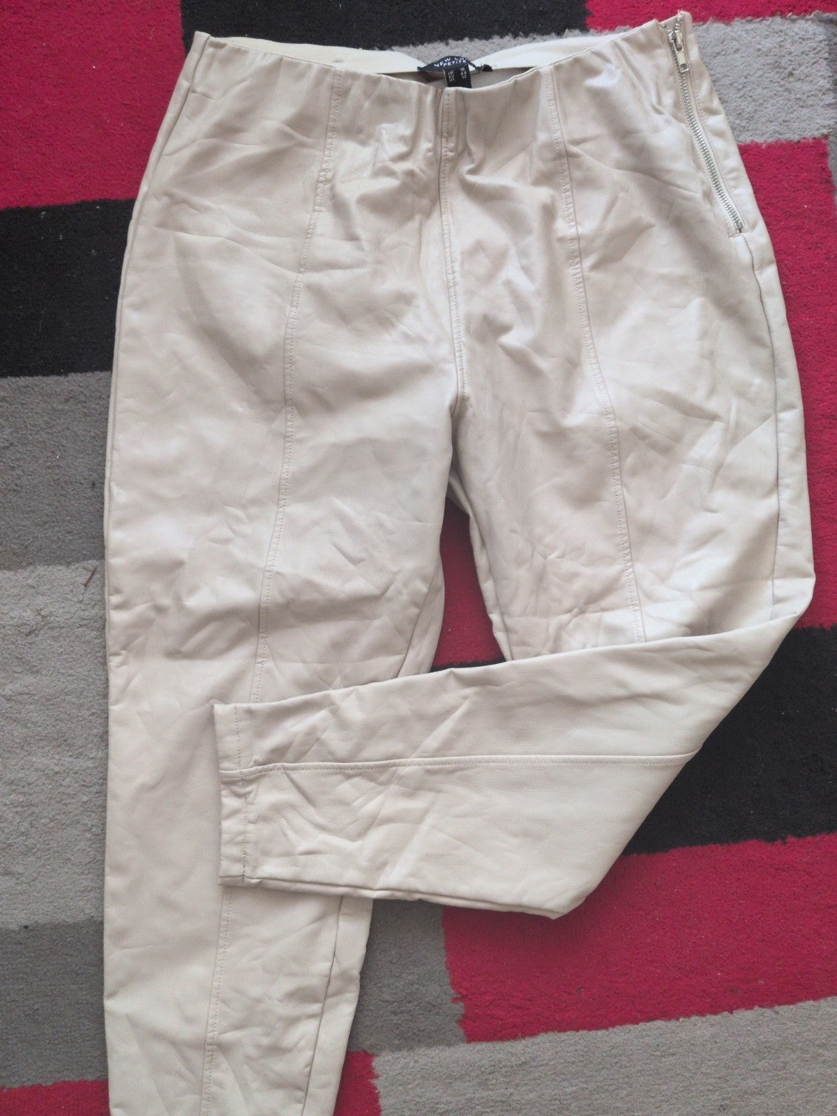 New Look 16 Petite Pale Stone Pleather Trousers Pull On