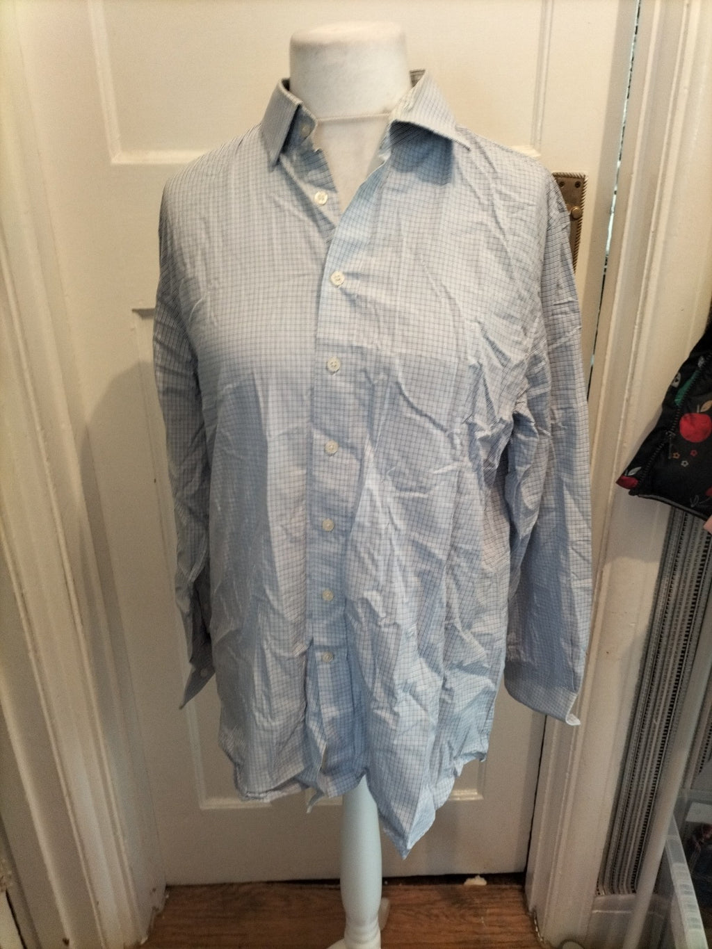 Mens Austin Reed Classic Fit 16.5 R Blue White Checked Long Sleeve Shirt