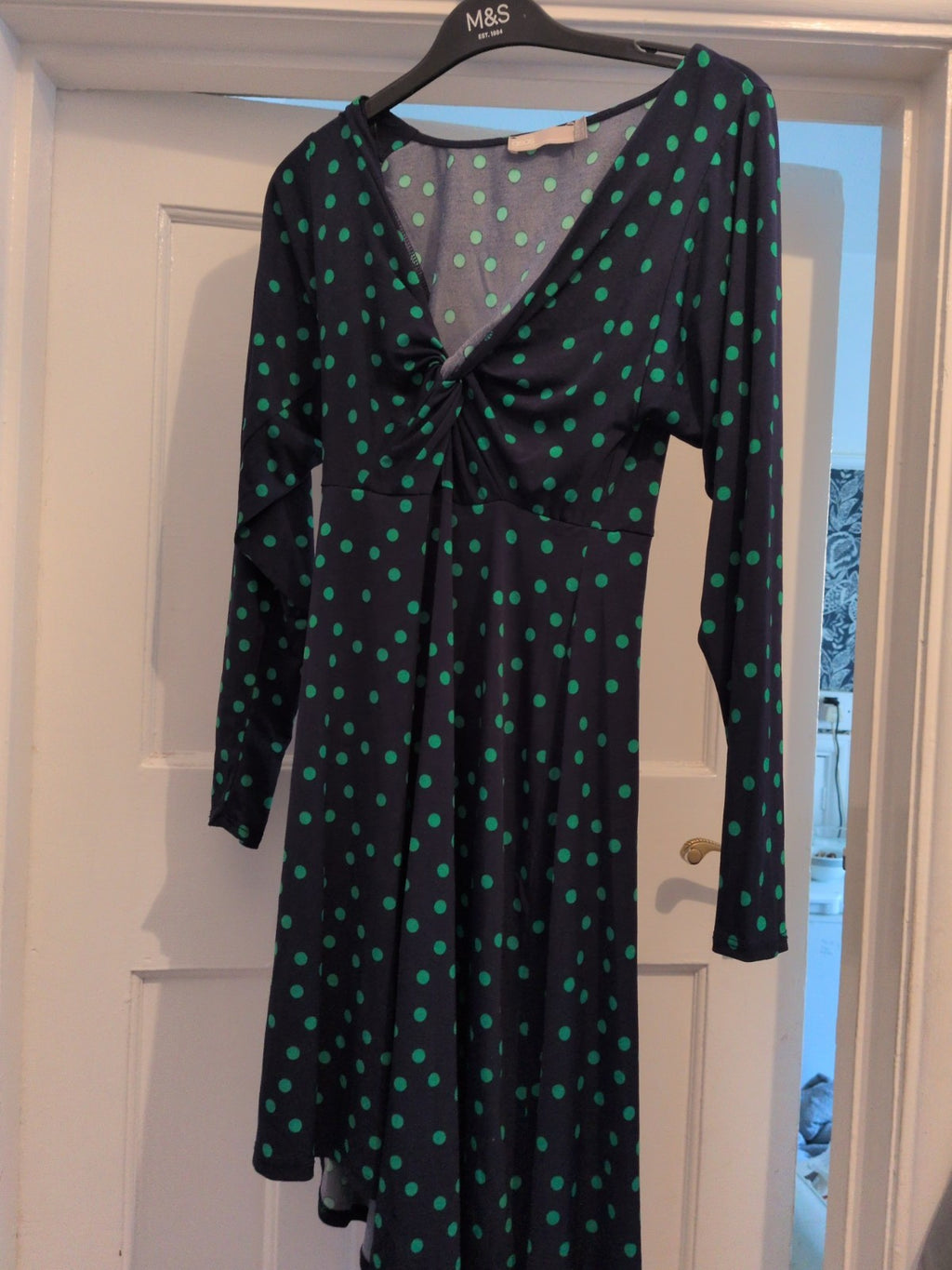 ASOS 6 Green And Navy Spot V Neck Dress