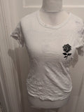 Shein Small White With Black Rose Short Sleeve T-shirt Ladies