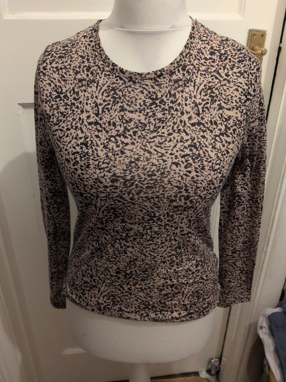 Marks And Spencers 10 Brown And Black Long Sleeve Blouse