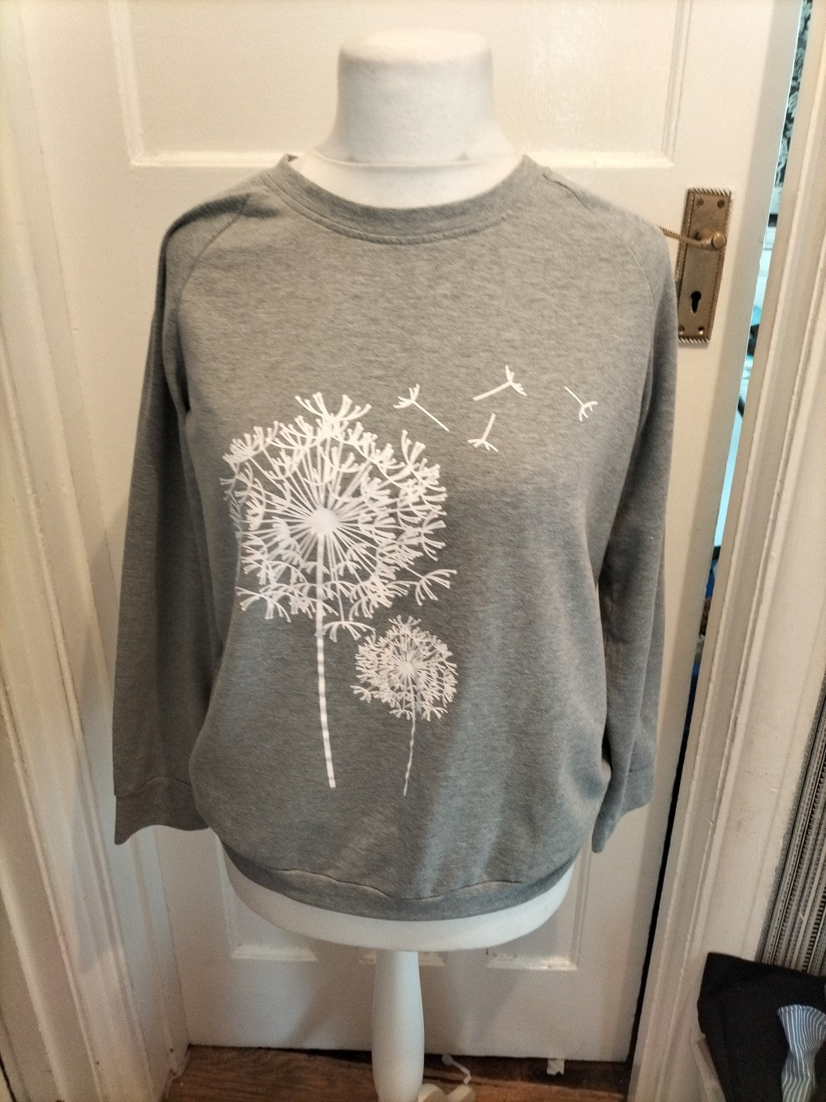 Ladies Size M Grey With White Tree Long Sleeved Pullover Jumper