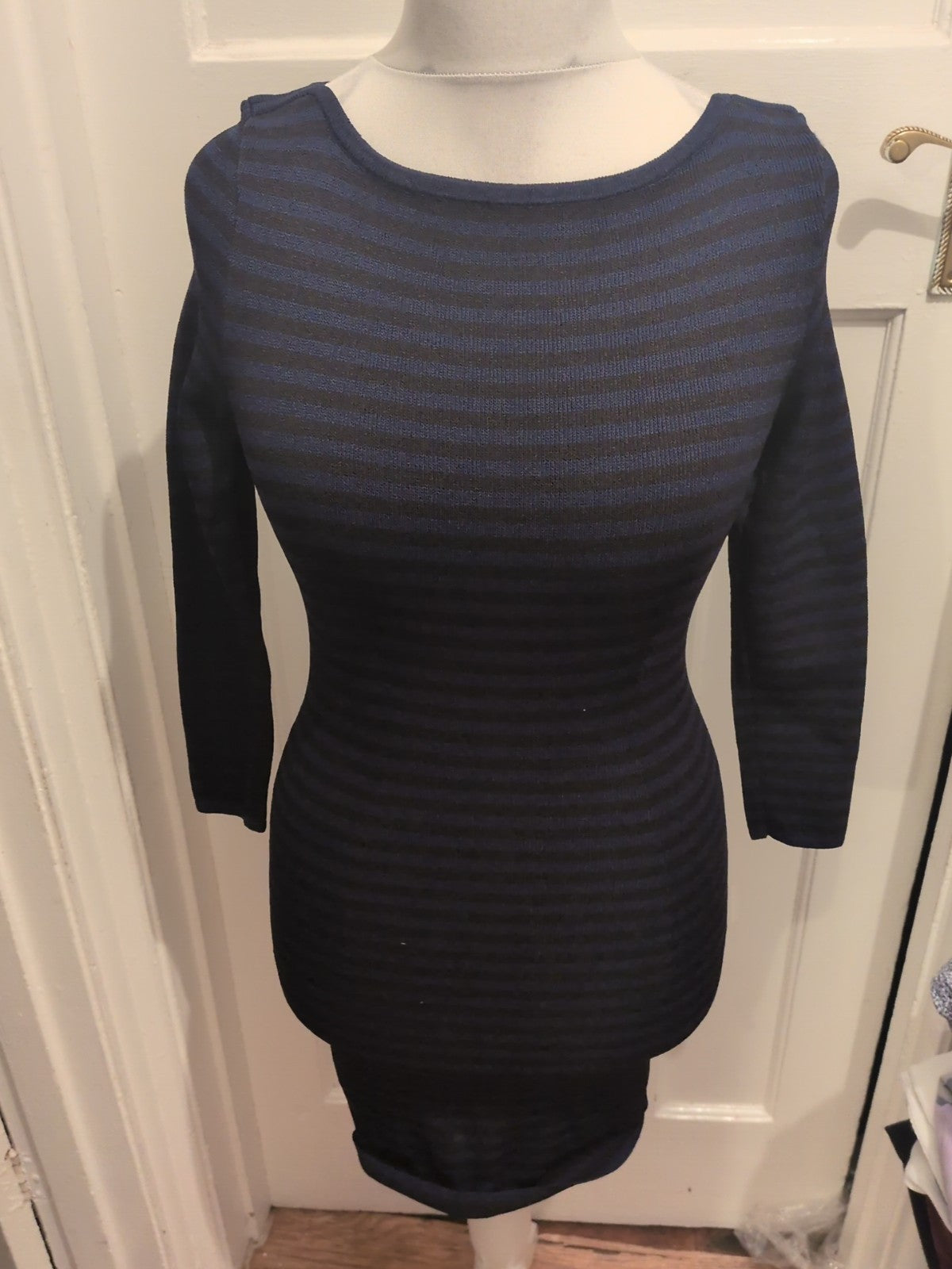 Bruuns Bazaar Small Black And Blue Striped Long Sleeve Dress