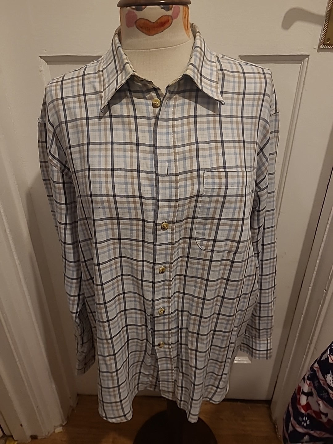 Mens Long Sleeved Shirt EWM Size Med Pale Blue Check