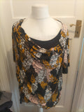 Ladies George Size 24 Yellow/Black Floral Printed Short Sleeved Blouse