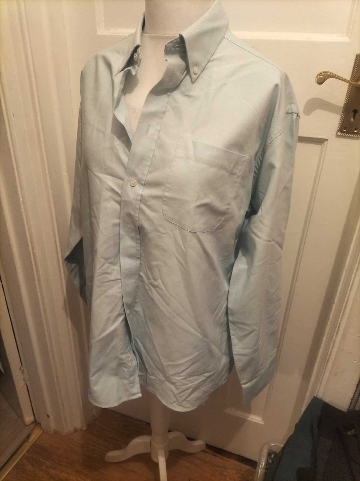 Mens Marks And Spencer Size 16.5 Light Aqua Smart Shirt Long Sleeved