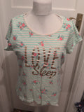 F&F Stripe Medium With Gold Glitter Floral Pyjama Top