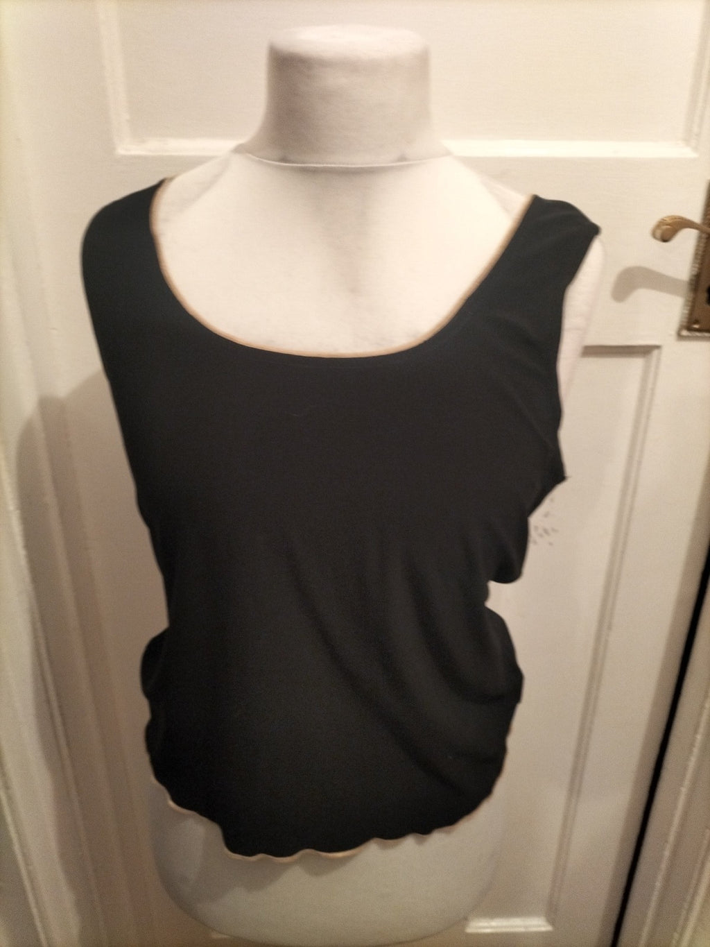 Ladies Size Large Black With Brown Trim Cami Top Sleeveless