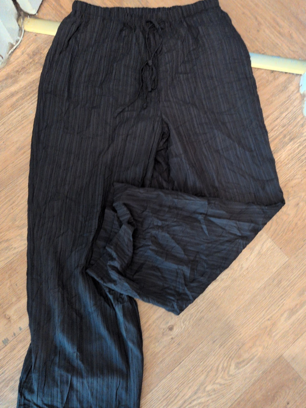 Shein 0XL Black Crinkle Straight Leg Elasticated Trousers