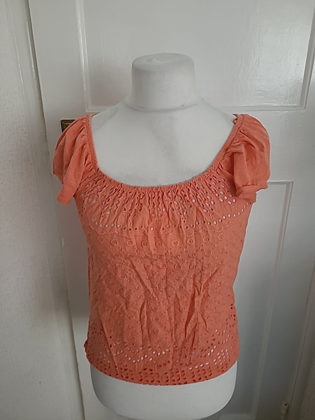 Ladies Next Size 6 Orange Pattern Short Sleeved Blouse