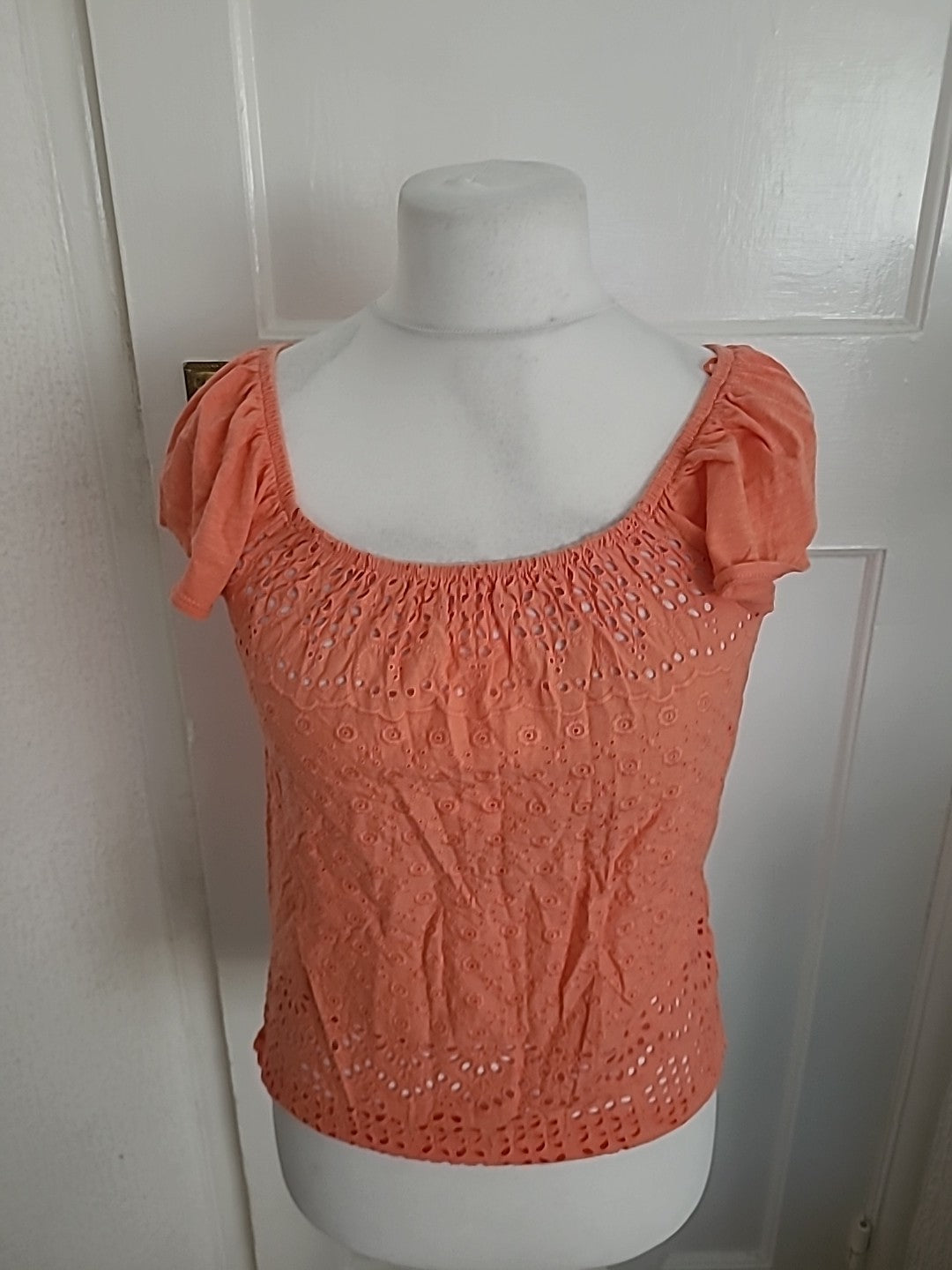 Ladies Next Size 6 Orange Pattern Short Sleeved Blouse