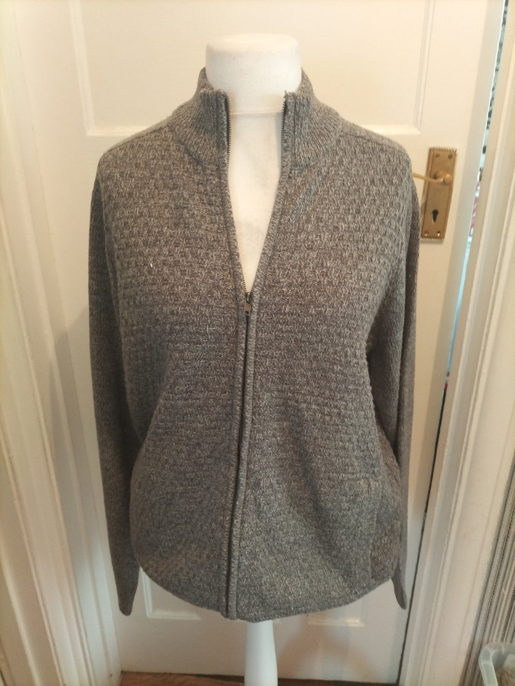 Mens Easy Size XL Grey Patterned Full Zip Jumper