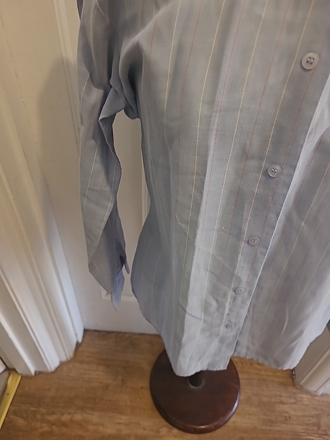 Mens Equine Size 15.5" Pale Blue Striped Short Sleeved Shirt