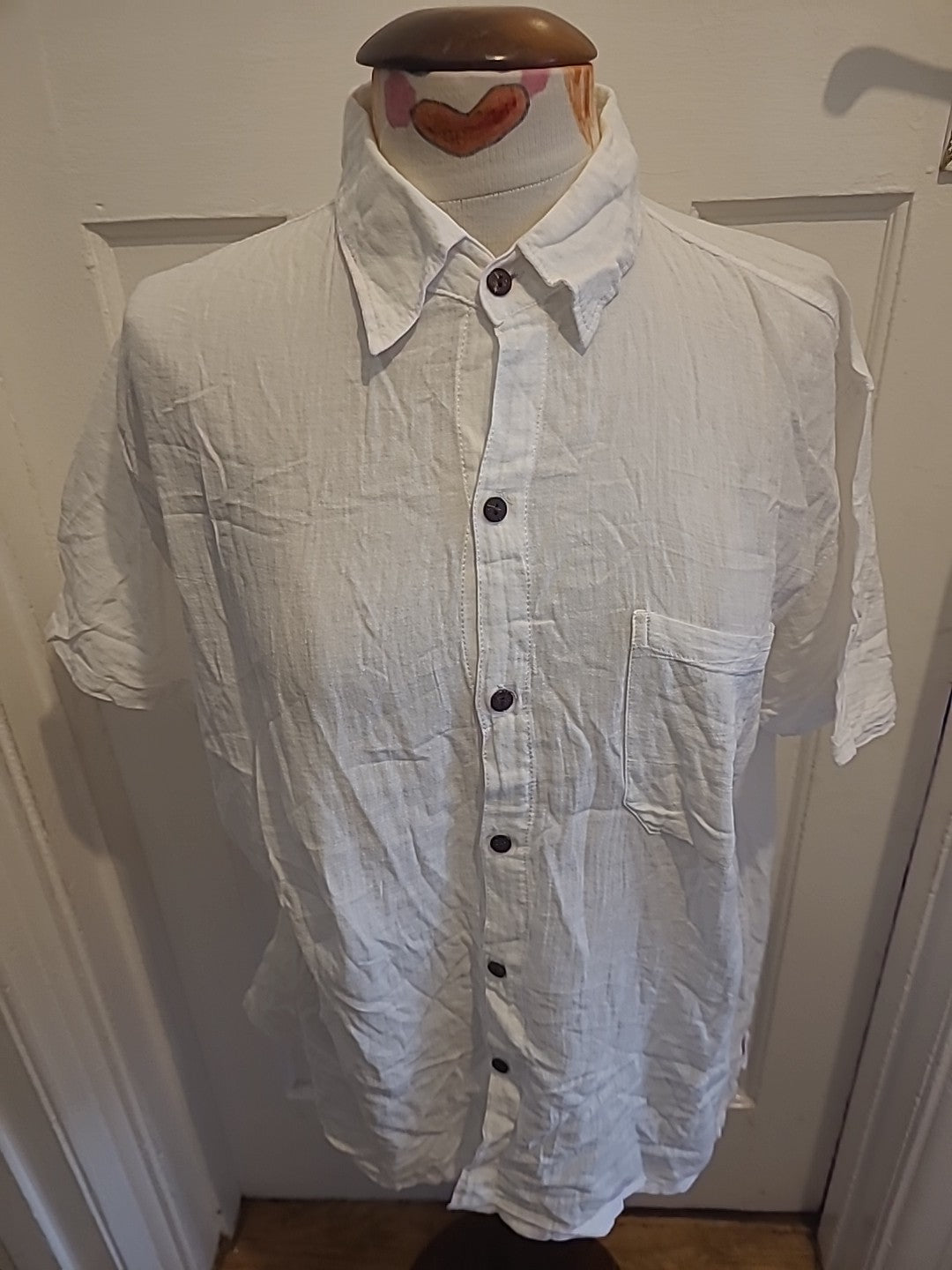 Ladies Chawan Lak Size XL White Short Sleeved Buttoned Blouse