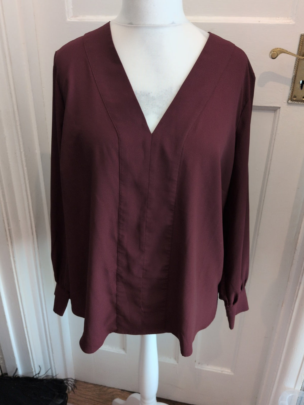H&M XL Burgundy Long Sleeve V Neck Blouse