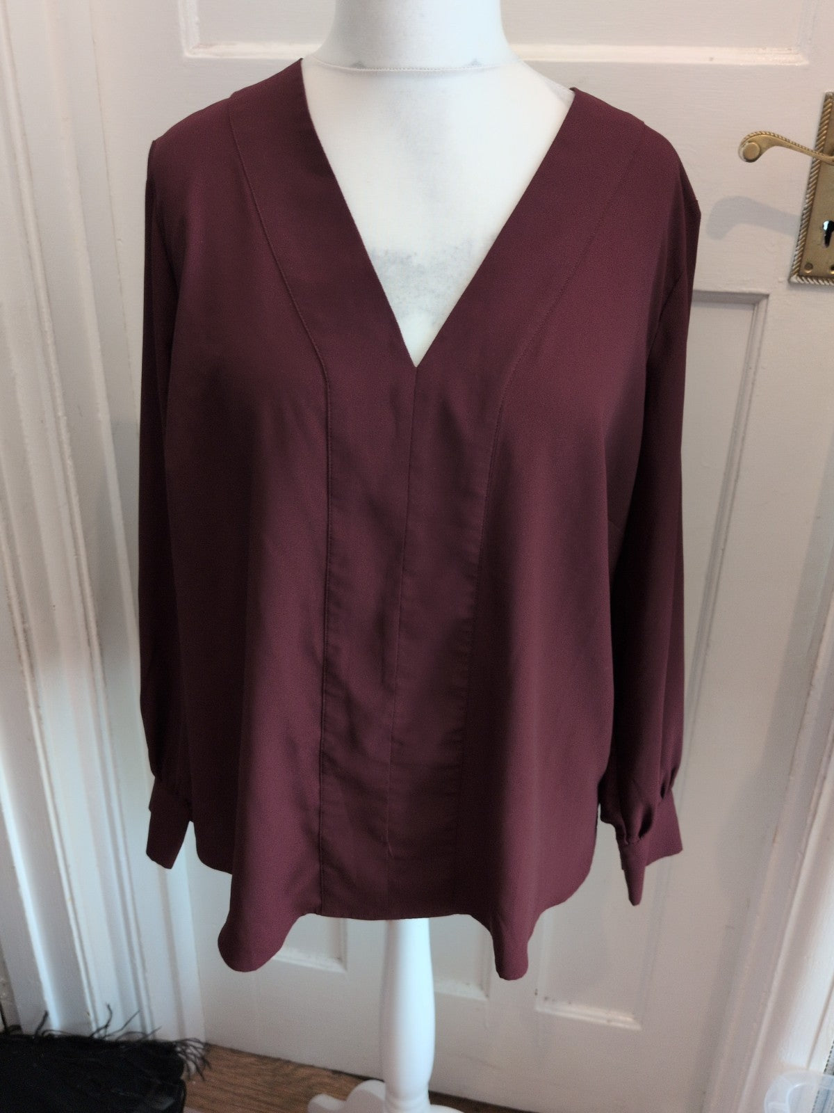 H&M XL Burgundy Long Sleeve V Neck Blouse