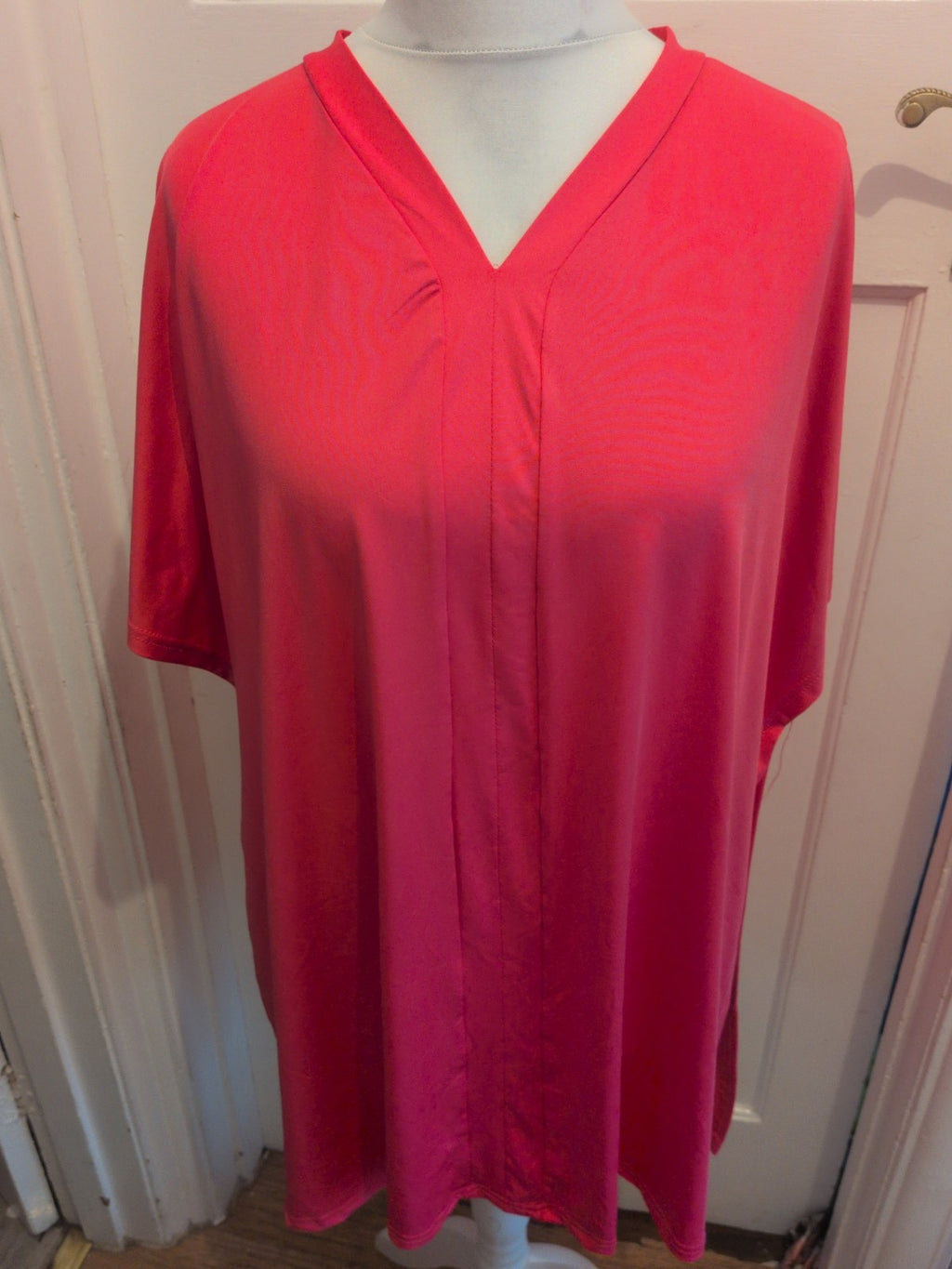 2XL Hot Pink V Neck Short Sleeve T-shirt