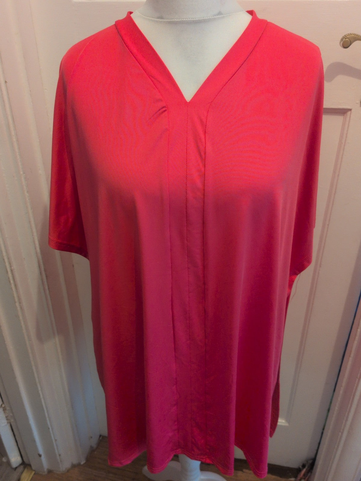 2XL Hot Pink V Neck Short Sleeve T-shirt