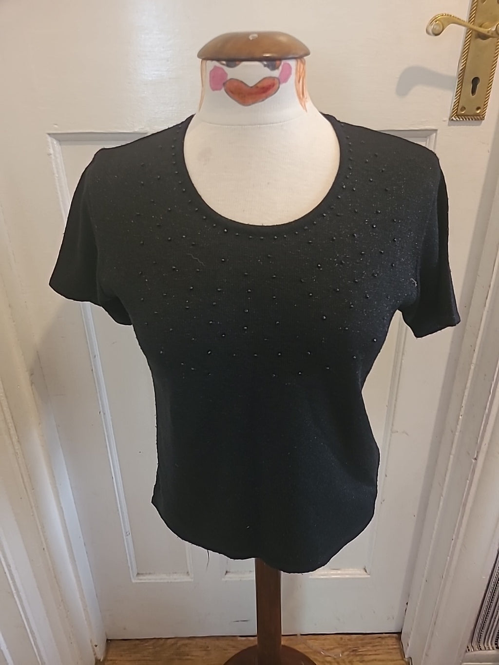 Ladies Tigi Size 10 Black Short Sleeved Diamonte Tshirt