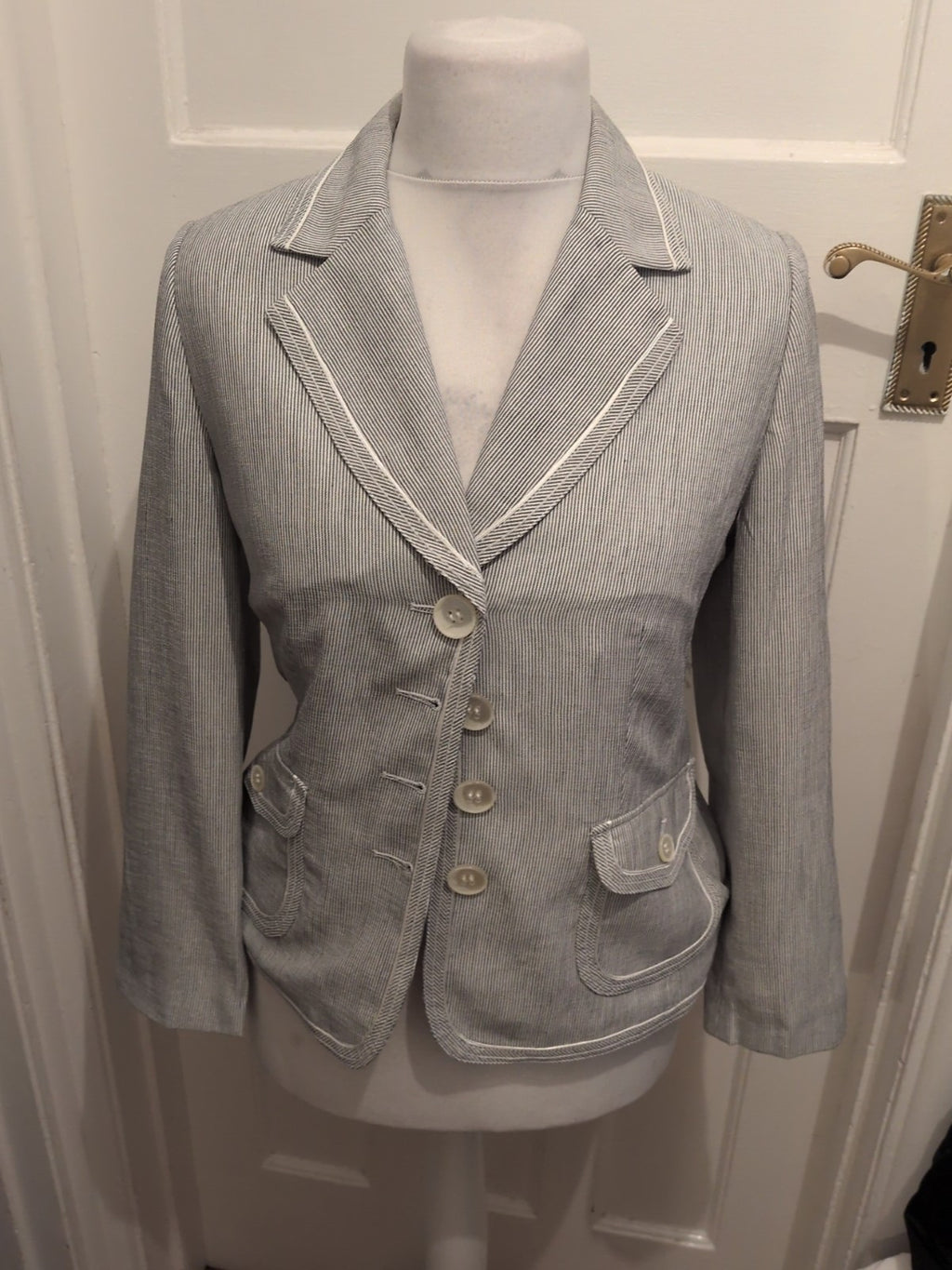 Gerry Weber 12 Navy White Striped Blazer