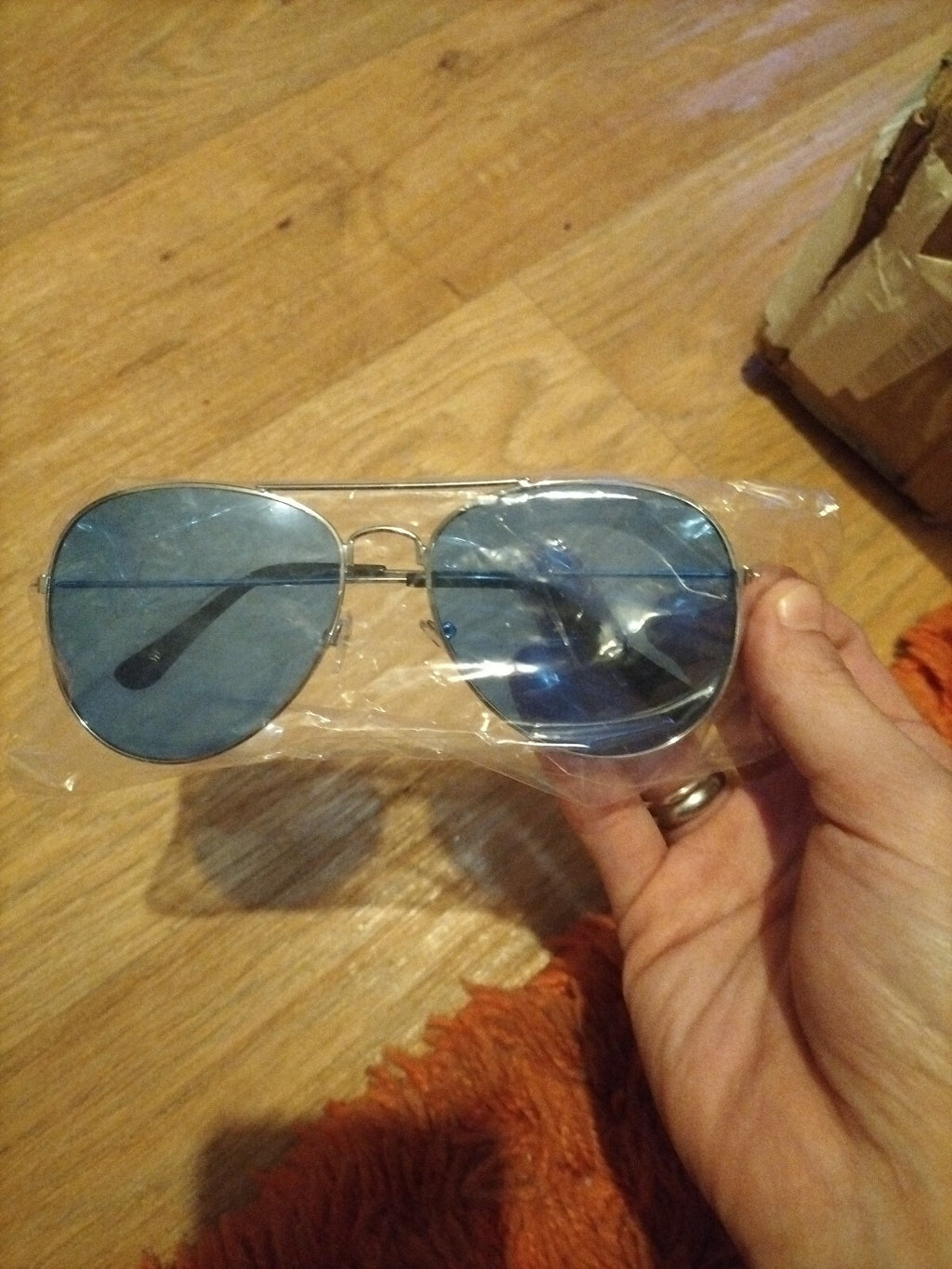 Men's Silver Frame With Blue Tint Sunglasses