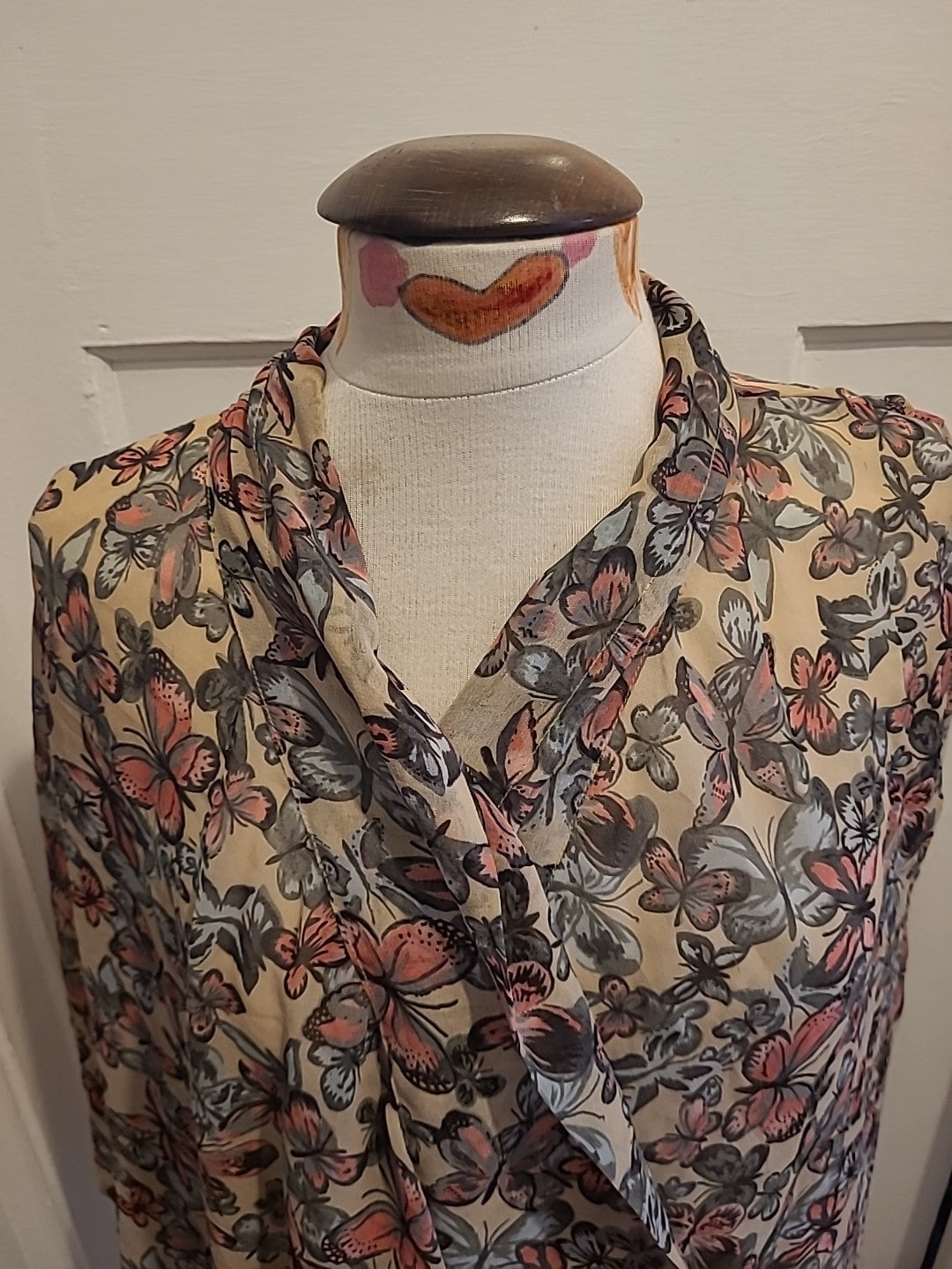 Ladies Apricot Size Small Multi Floral Semi See Through Cardigan