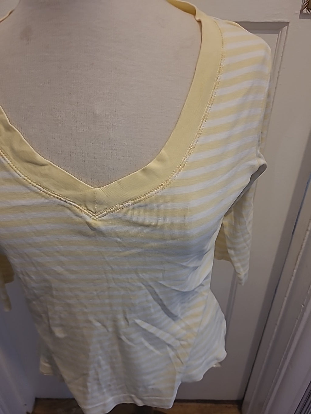 Ladies Tu Size 16 Cotton Yellow White Striped Mid Sleeved Tshirt