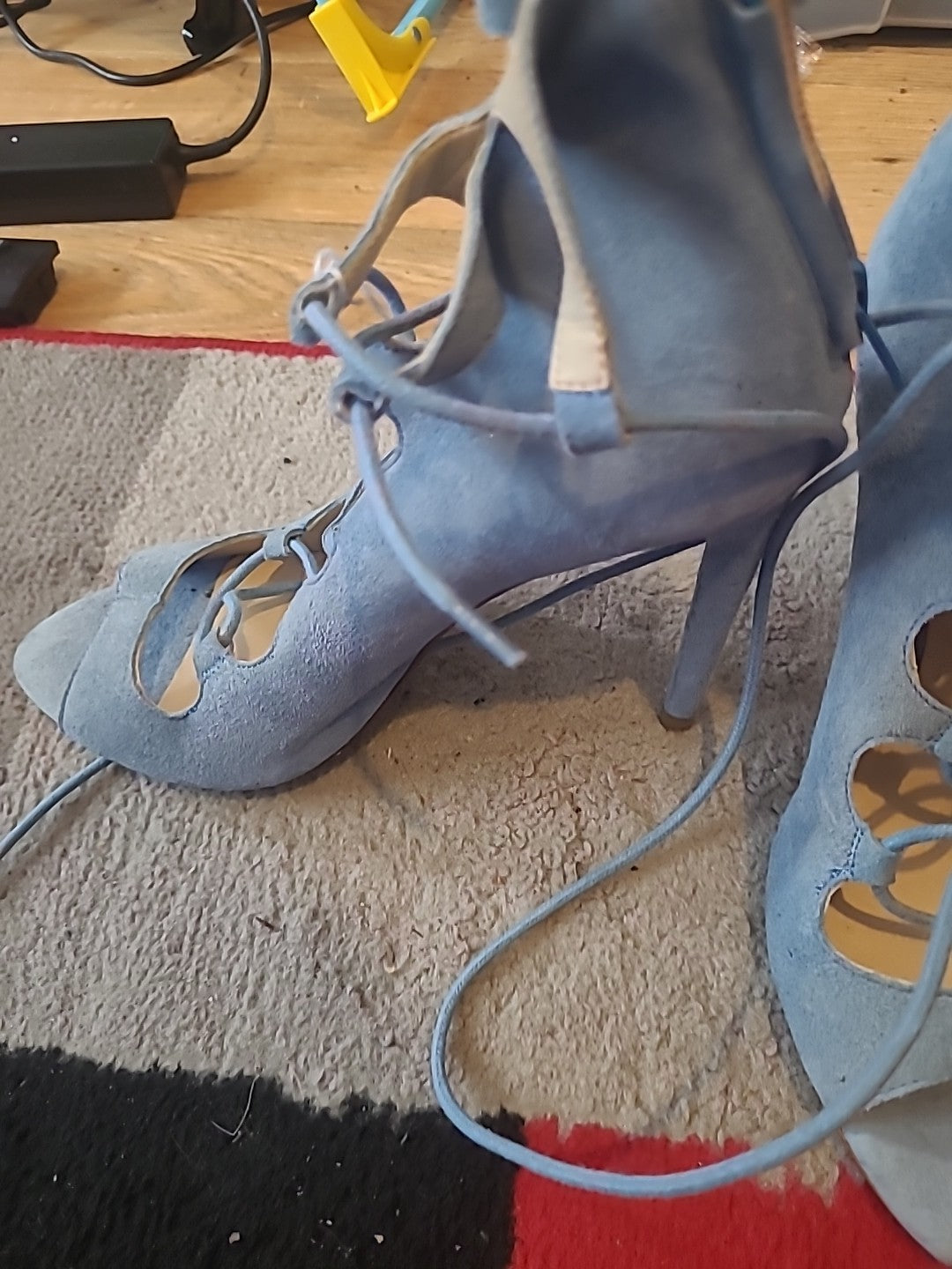 Ladies Office London Size Uk 3.5 Pale Blue Lace Detailed Heels
