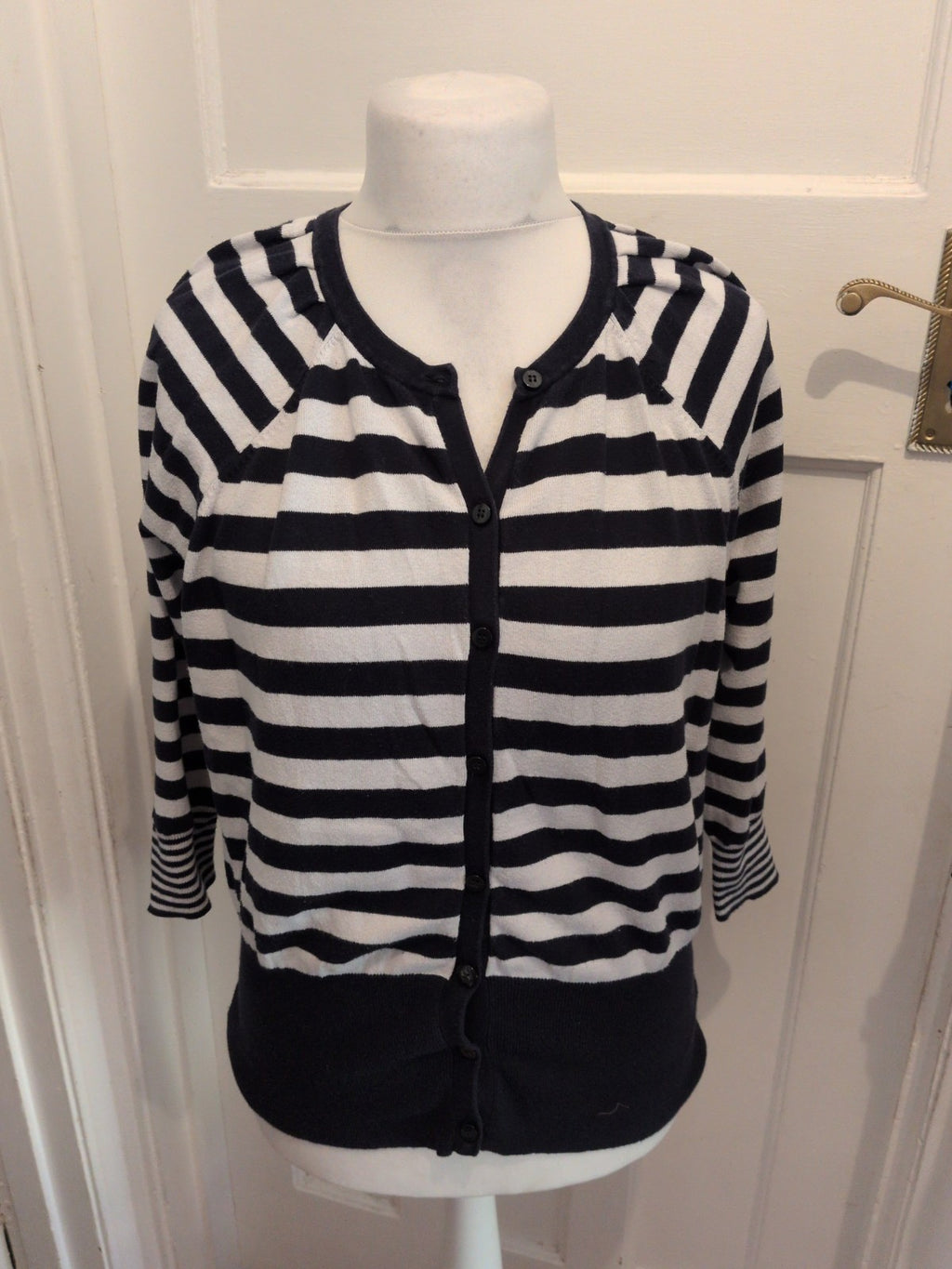 Medium Navy And Winter White Buttoned Cardigan