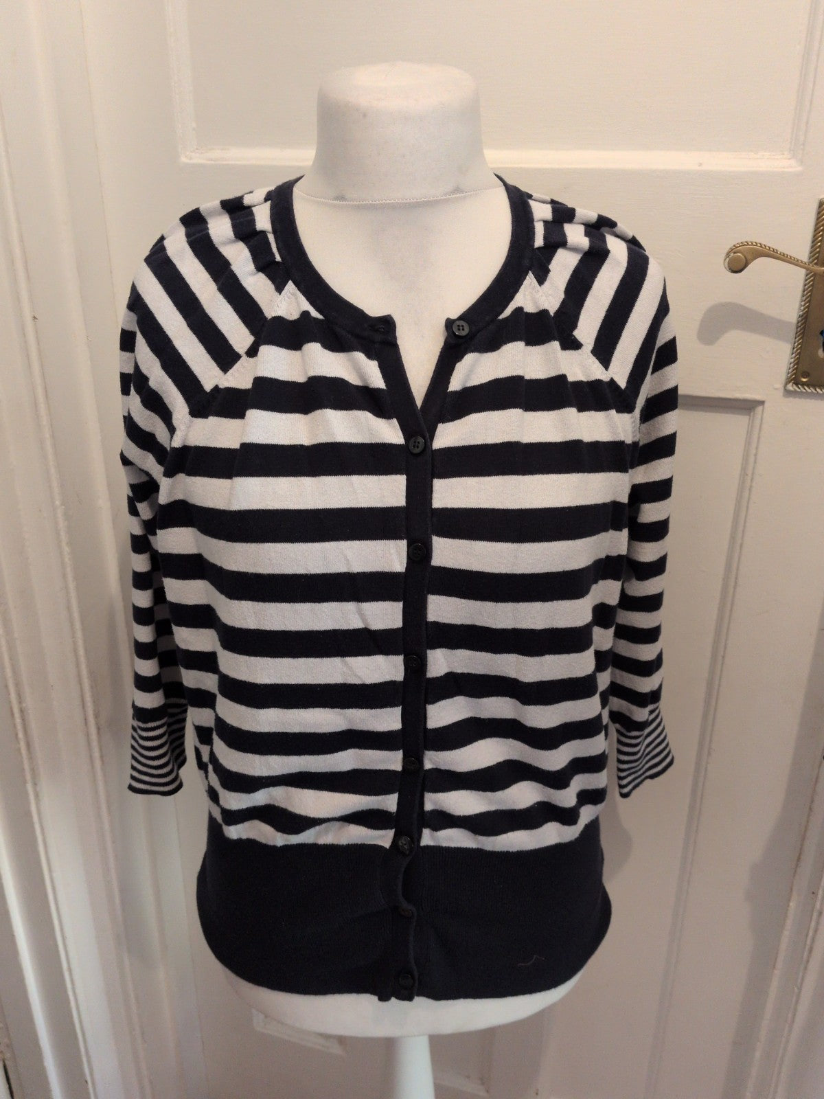 Medium Navy And Winter White Buttoned Cardigan