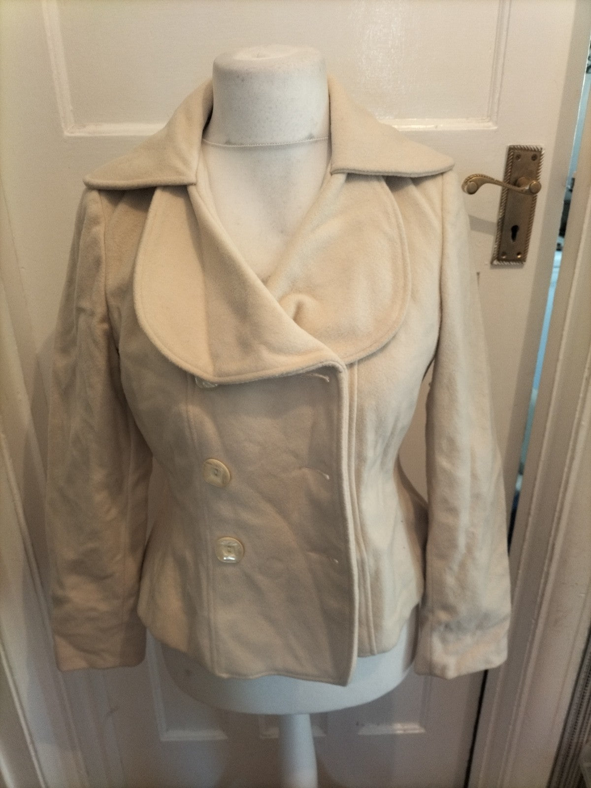 Ladies Louis Charles Size Small Cream Lined Wool Blend Jacket