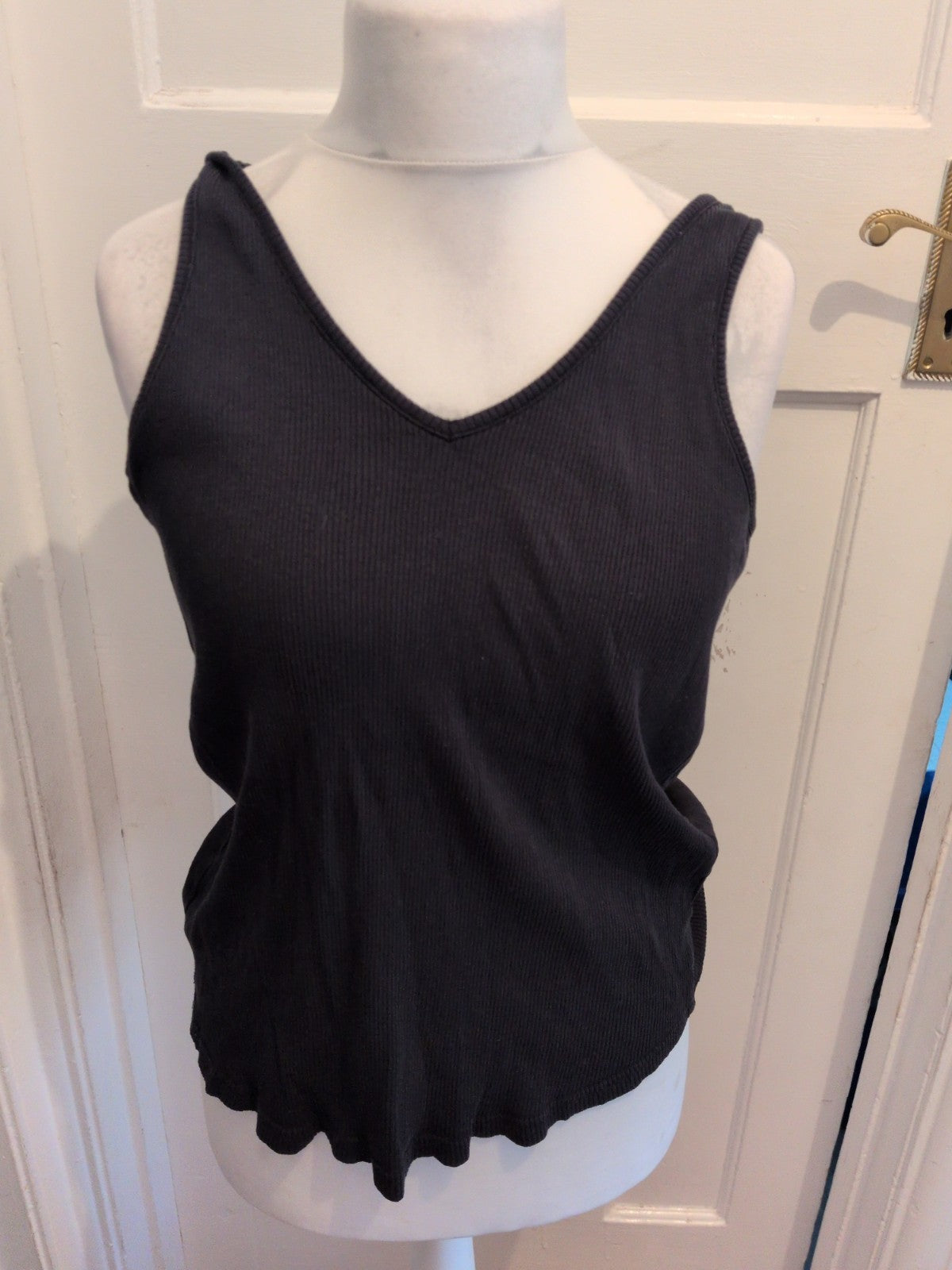 24 Black Ribbed Vest Top