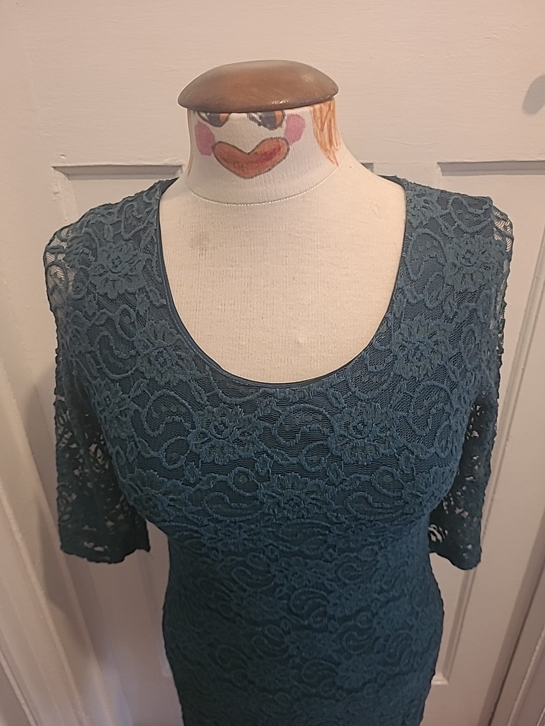 Ladies Alice&You Size 10 Teal Lace Lined Mid Sleeved Dress
