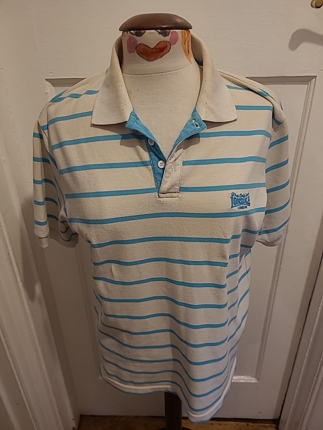 Mens Lonsdale Size Small Blue/White Striped Polo(Bobbling)