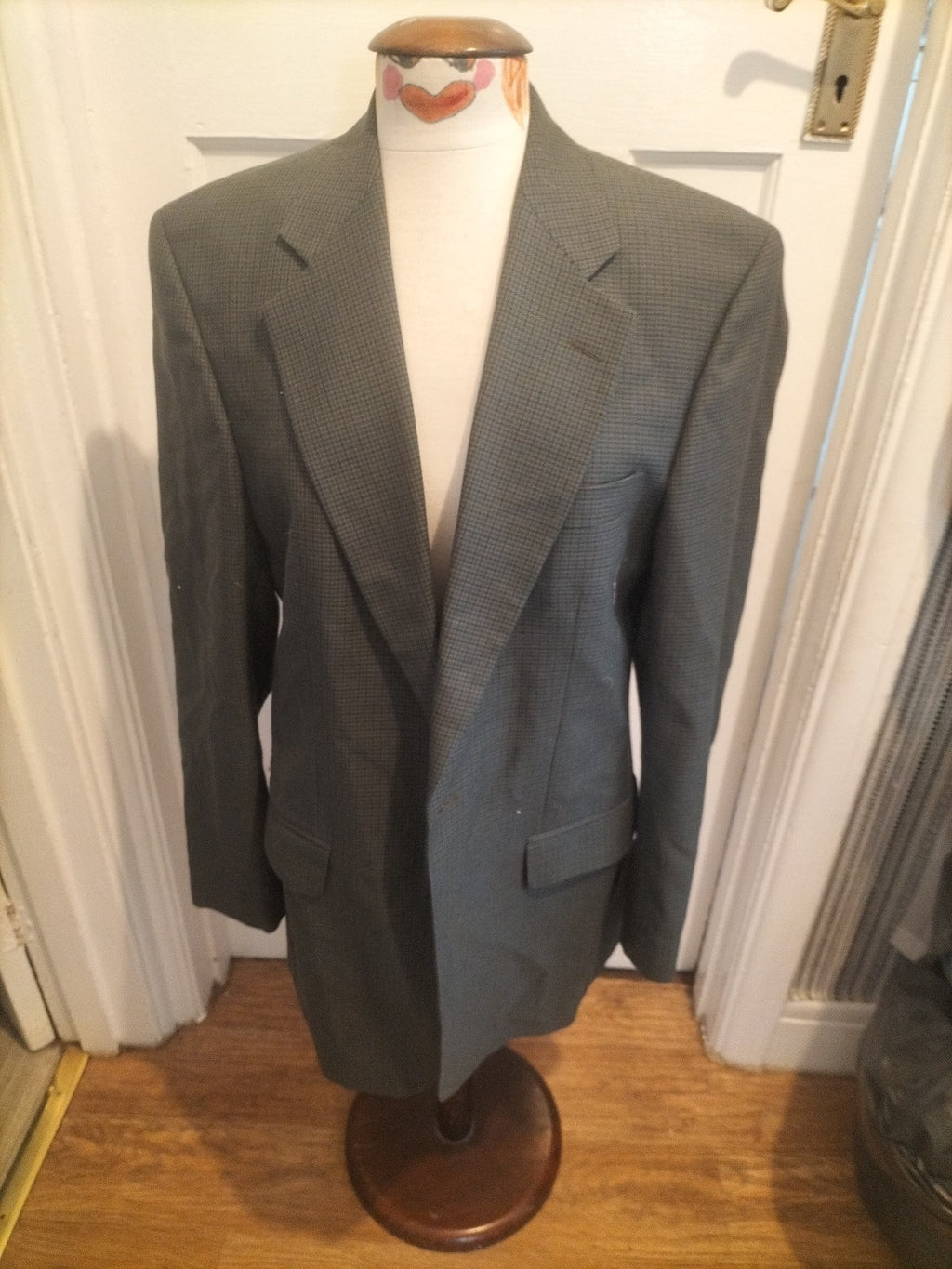 Mens Size 38L Green Check Padded Lined Suit Jacket