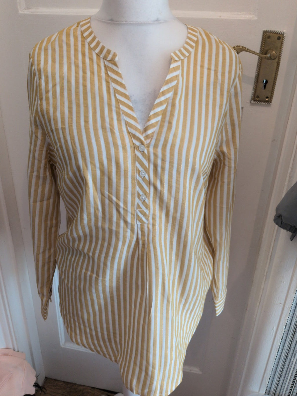 George 14 Yellow Gold And White Stripe Long Sleeve Blouse