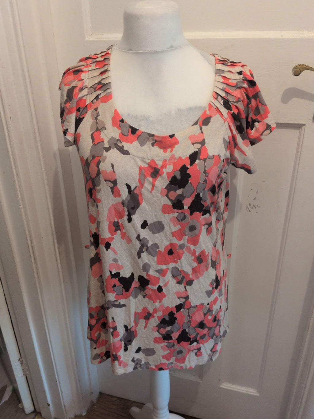 Marks And Spencer 16 Pink/Black/Natural Short Sleeve Blouse