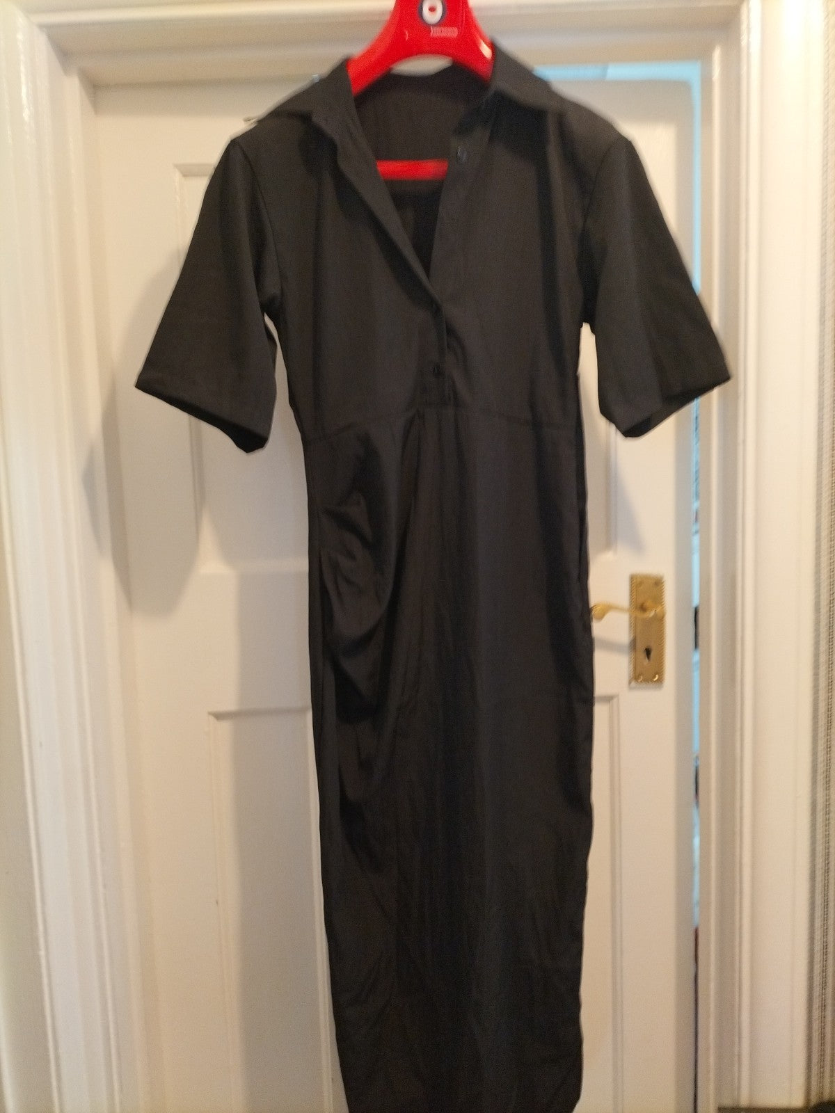 Ladies Size Small Black Short Sleeved Shirt Dress