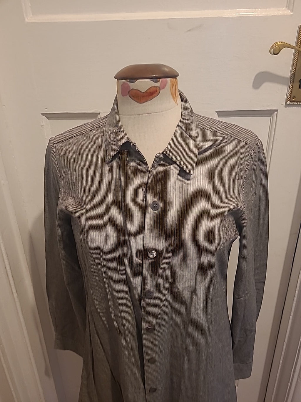Ladies Racing Green Size 12(S) Beige/Black Long Sleeved Shirt