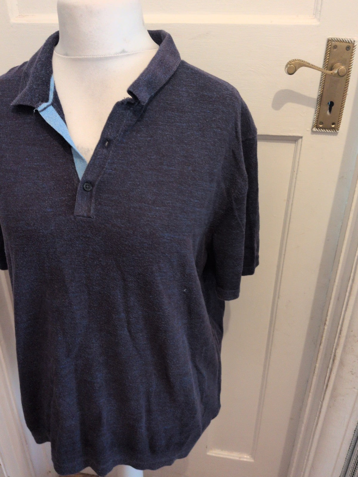 Mens Marks And Spencer Size XL Cotton Rich Blue And Navy Short Sleeve Polo