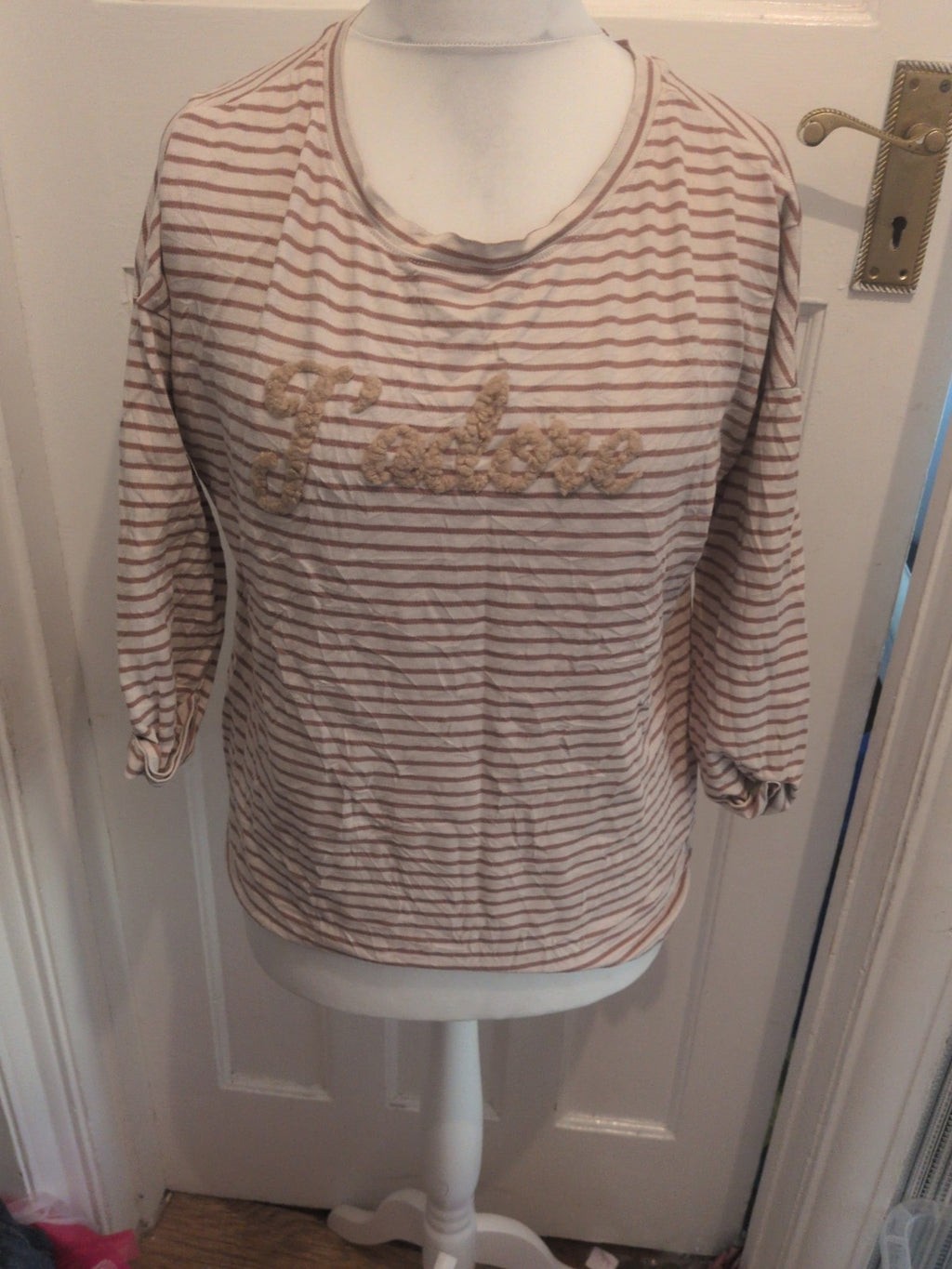 Beloved Medium Brown And White Half Sleeve Stripe T-shirt