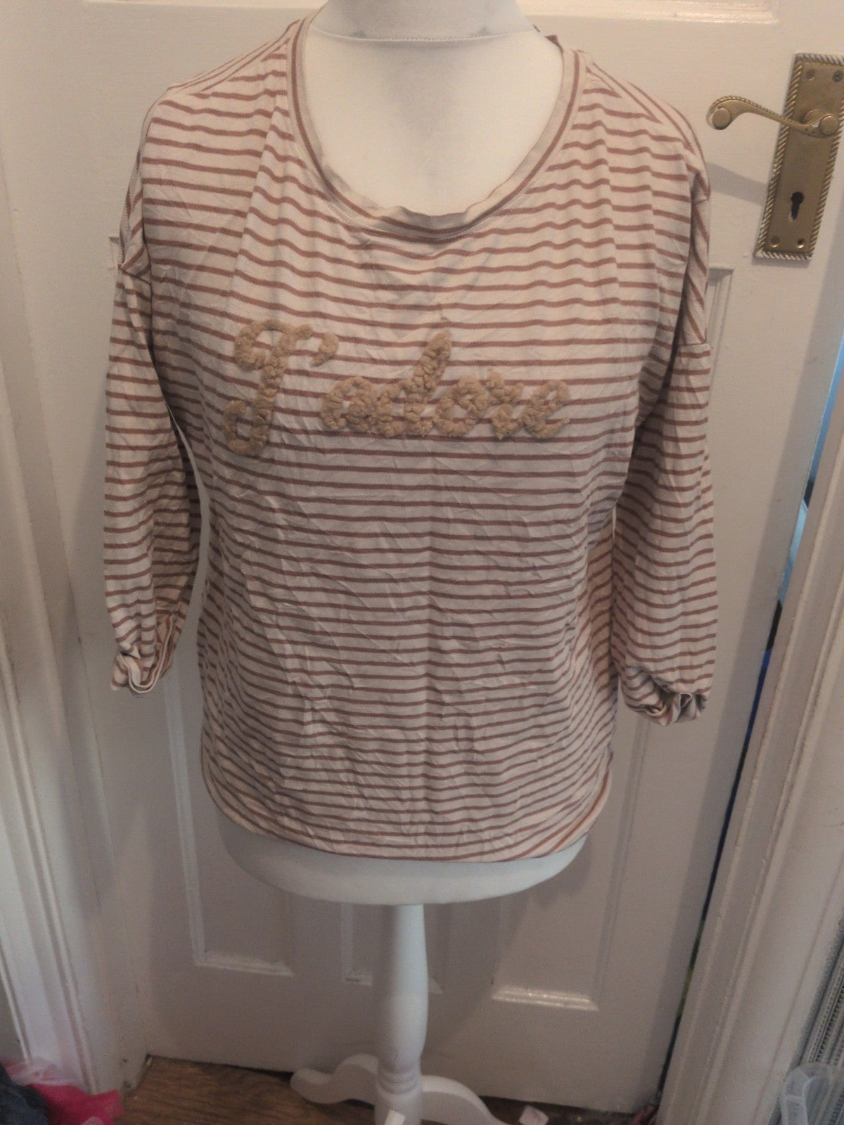 Beloved Medium Brown And White Half Sleeve Stripe T-shirt