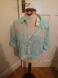 Brand New Ladies Lovie Size XL Turquoise Lace Short Sleeved Blouse