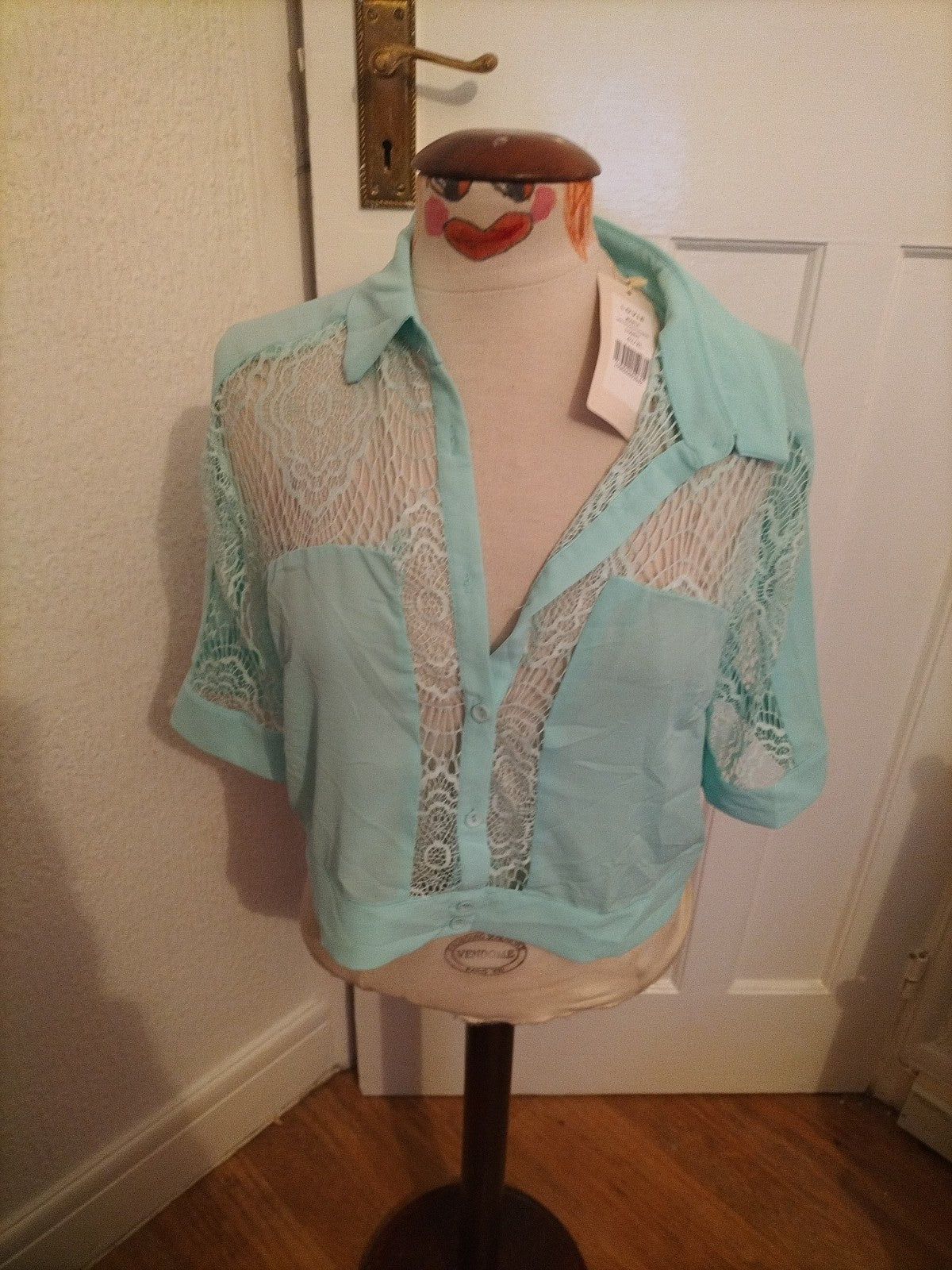 Brand New Ladies Lovie Size XL Turquoise Lace Short Sleeved Blouse