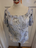 Ladies F&F Size 10 Blue Striped Floral Elasticated Hem Blouse